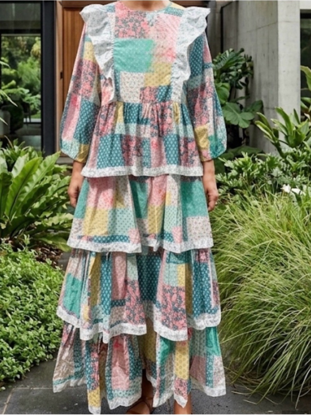 Simply Southern NWT patchwork Tiered Ruffle Dress L B 38” - Picture 5 of 5